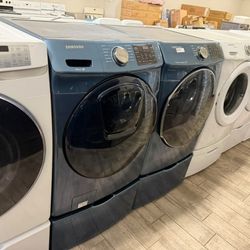 Samsung blue frontload washer and dryer set electric with warranty