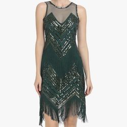 Pretty Guide.  Style. 5014. Saze. 16. PrettyGuide 1920s Flapper Dresses for Women Sequin Beaded Art Deco Fringe Great Gatsby Cocktail Party Dress What