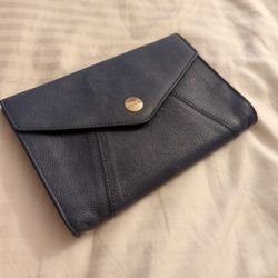 NEW Oroton Dark Blue Leather Envelope Clutch