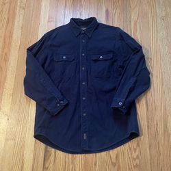 Woolrich Shirt Mens Large Full Button Up Chamois Heavy Thick Outdoor - Blue