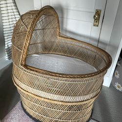 Vintage Wicker Rattan Baby Bassinet