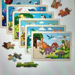 Wooden Puzzles for Kids Ages 4-6, 6 Packs 30 PCs Jigsaw Puzzles for Kids Ages 3-5 | 4-8, Wooden Puzzles for Toddler Children Learning Educational Puzz