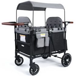 NEW AILEEKISS Wagon Stroller for 4 Toddlers, 4-in-1 Baby Wagon with Canopy, 59 Pounds, Black Grey