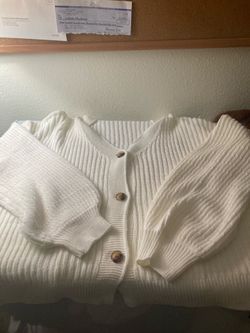 White button up sweater
