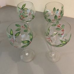 Holiday Hand Painted  Wine Glasses