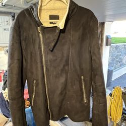 Men’s Black Wool Lined Sherpa Jacket, Size XXL