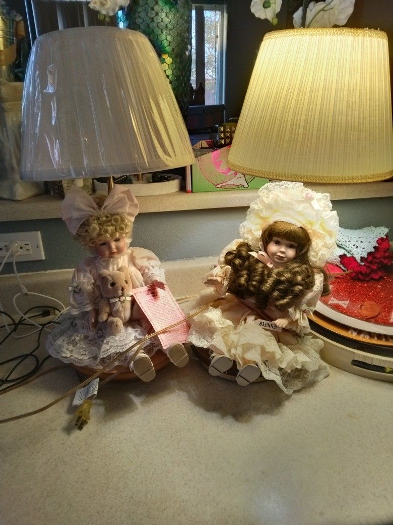 Vintage Porcelain Doll Lamps  Jennifer And Lauren. Both Working.