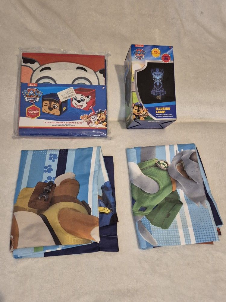 Paw Patrol Bundle, Curtains, Illusion Lamp And Storage Bins