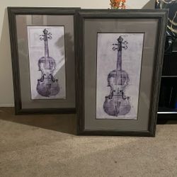 2 Cuadros Diseño De Violín Color Lila Clarito 