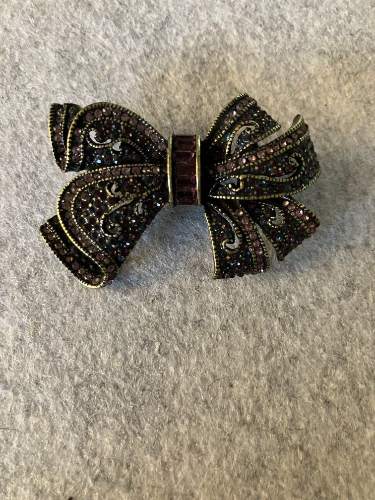 Vintage Purple Crystal Bow Brooch Victorian Trading Co