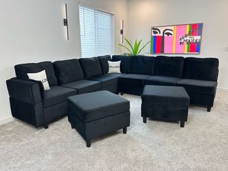 New Modular Velvet Black Sectional Couch with Storage