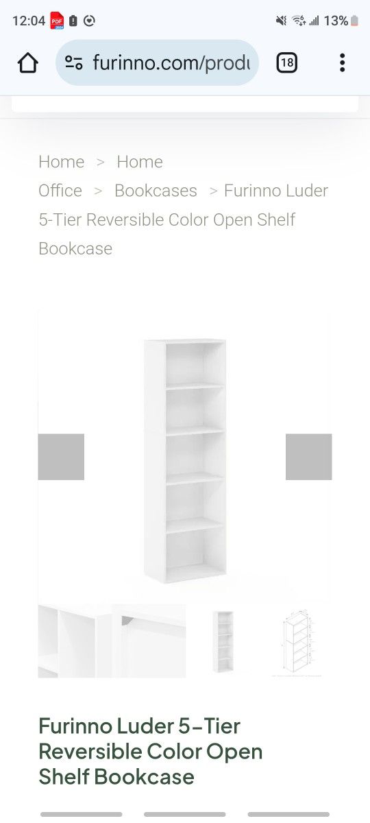 Furinno Luder 5-Tier Reversible Color Open Shelf Bookcase