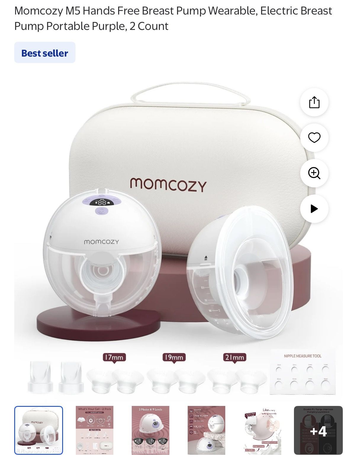 Momcozy M5 Hands Free Breast Pump Wearable, Electric Breast Pump Portable Purple, 2 Count