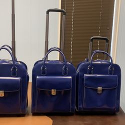 UPTOWN 15” Leather Vertical Wheeled Laptop Briefcase- Navy Business Travel Bag ( used $