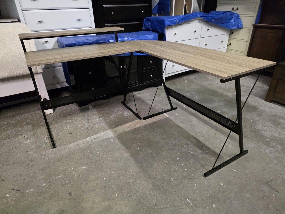 Modern Gray Rustic L Shaped Computer Desk