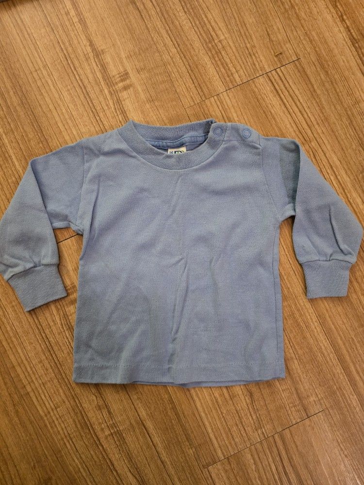 Vintage '80s Buster Brown infant blue grey long sleeve snap shirt size 12 mo