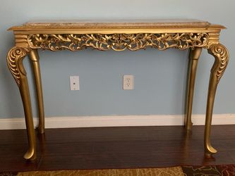 Gold Ornate Console Table with Marble Top