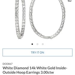 3ctw White Diamond Hoop Earrings