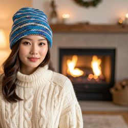 Handmade Blue Multi Color Beanie 