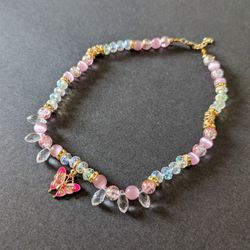Graceful Pink Butterfly Necklace
