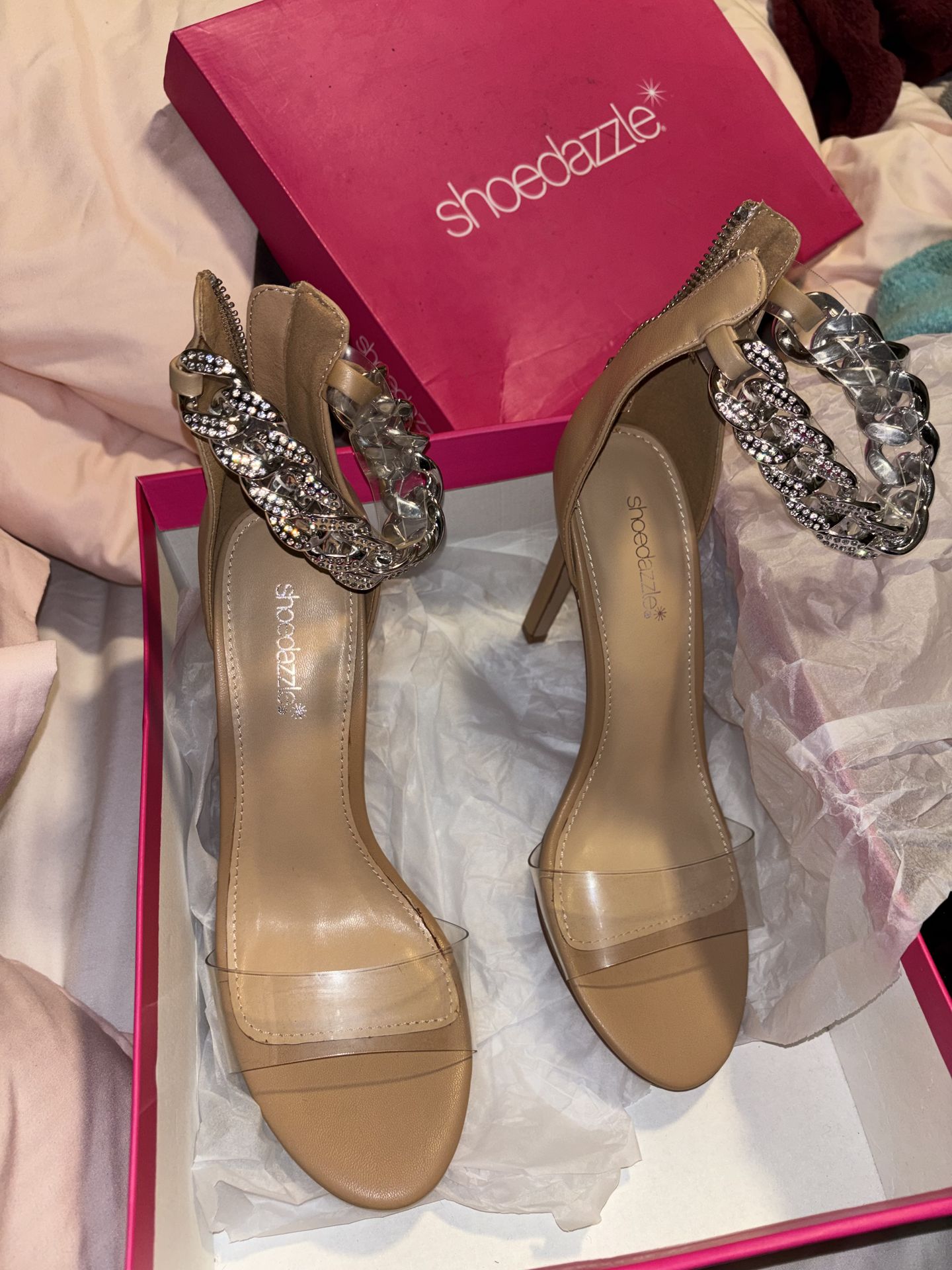 Chained ankle tan heels size 9