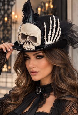 Black Skull Skeleton Top Hat Halloween Costume