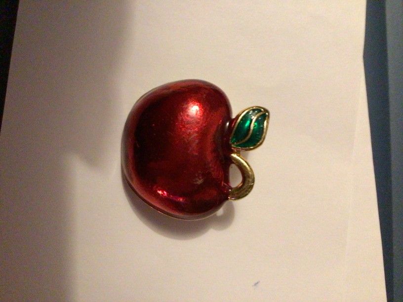Vintage Bright Red Enamel Apple Brooch Pin