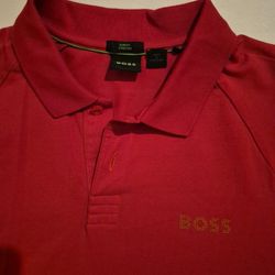 Men's Red Hugo Boss Polo Shirt Size Large