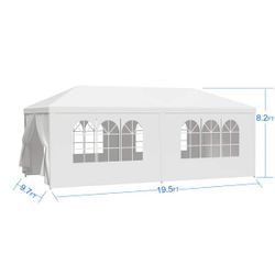 10×20 FT White Party Tent, Waterproof Outdoor Wedding Canopy with 6 Removable Sidewalls