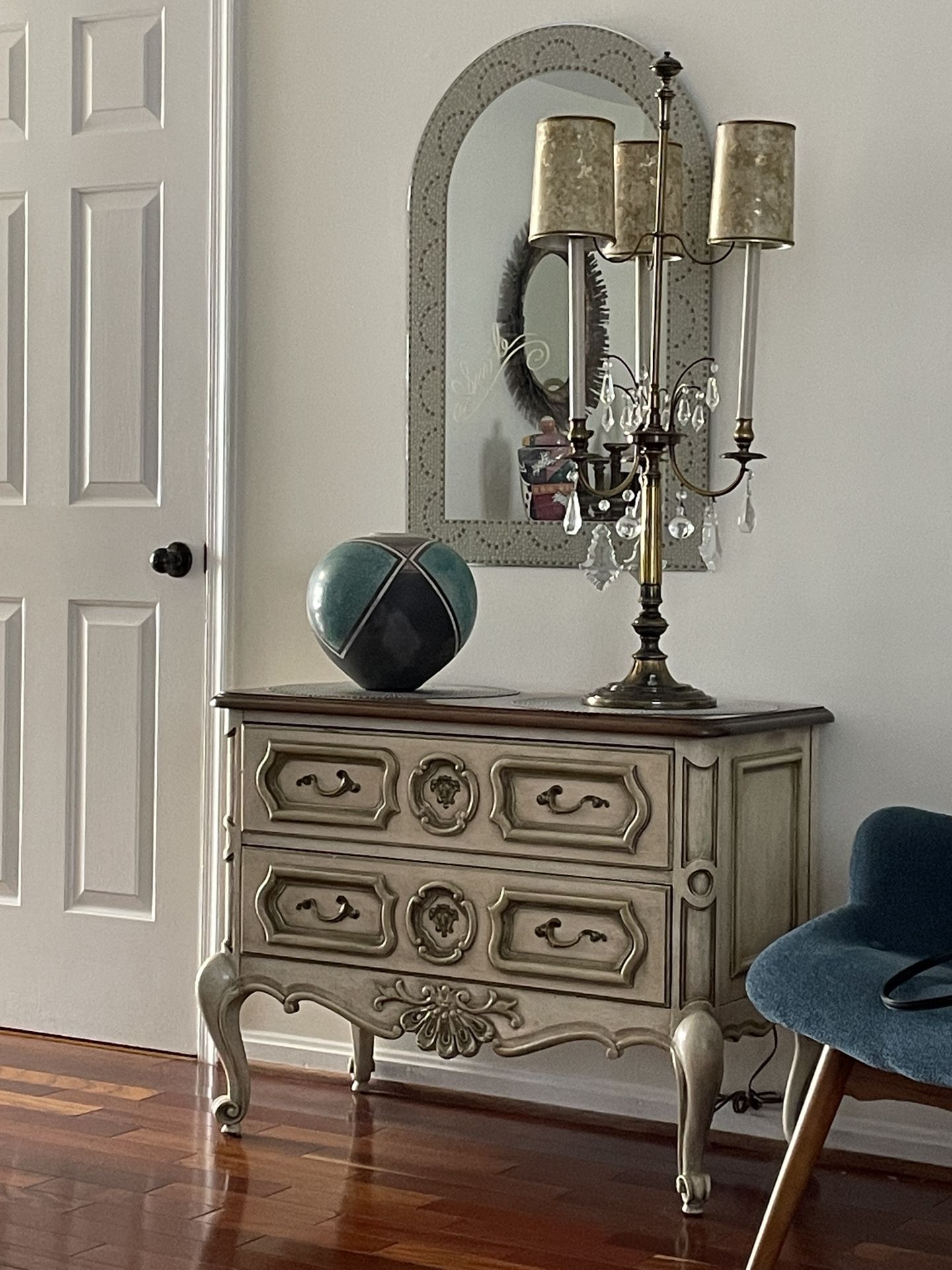 Server Table & Antique Lamp