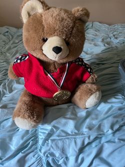 Brown Teddy Bear with Red Outfit and Medal