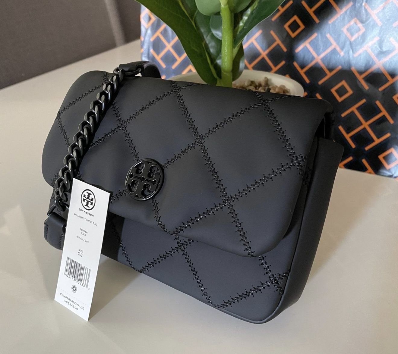 NWT tory burch willa matte belt bag 150056 in black
