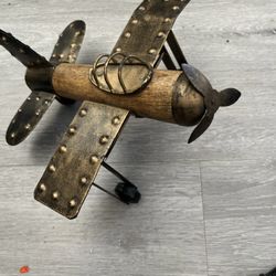 Vintage Toy Wood Metal Bi- Plane Model, Mid Century HB-ZDA Model Aircraft  15” L