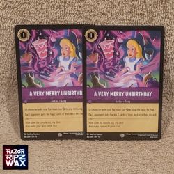 LOT (2) A VERY MERRY UNBIRTHDAY 60/204 REGULAR DISNEY LORCANA TCG CARD AZURITE SEA MINT
