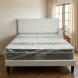 New queen bed frame + queen mattress + box spring + delivery