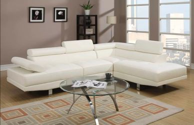 White Leather Sectional Sofa with Chaise