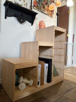 Wooden Step Bookshelf Storage Unit