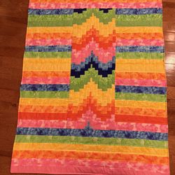 Bright Bargello Lap Quilt – Handmade, 41x60