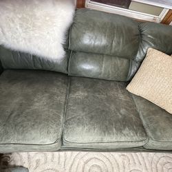 MCKINLEY LEATHER Green Genuine Leather Sofa – Comfy, Sturdy, Priced to Sell!