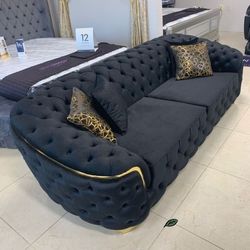 Lupino Black Velvet Sofa & Loveseat