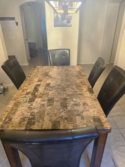 Dining Table Set with Chairs - Beautiful Stone Look Top $75 OBO Pick up only