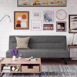 Futon with Microfiber Cover, Gray Microfiber 