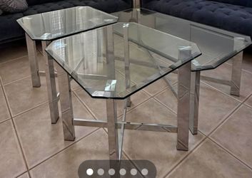 3-Piece Glass and Chrome Coffee Table Set