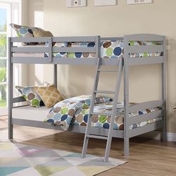 Brand New Grey Gray Twin Twin Bunk Bed No Mattress