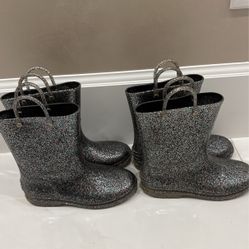 Girls Rain 2 Pair Boots Sparkly Black (Twins)