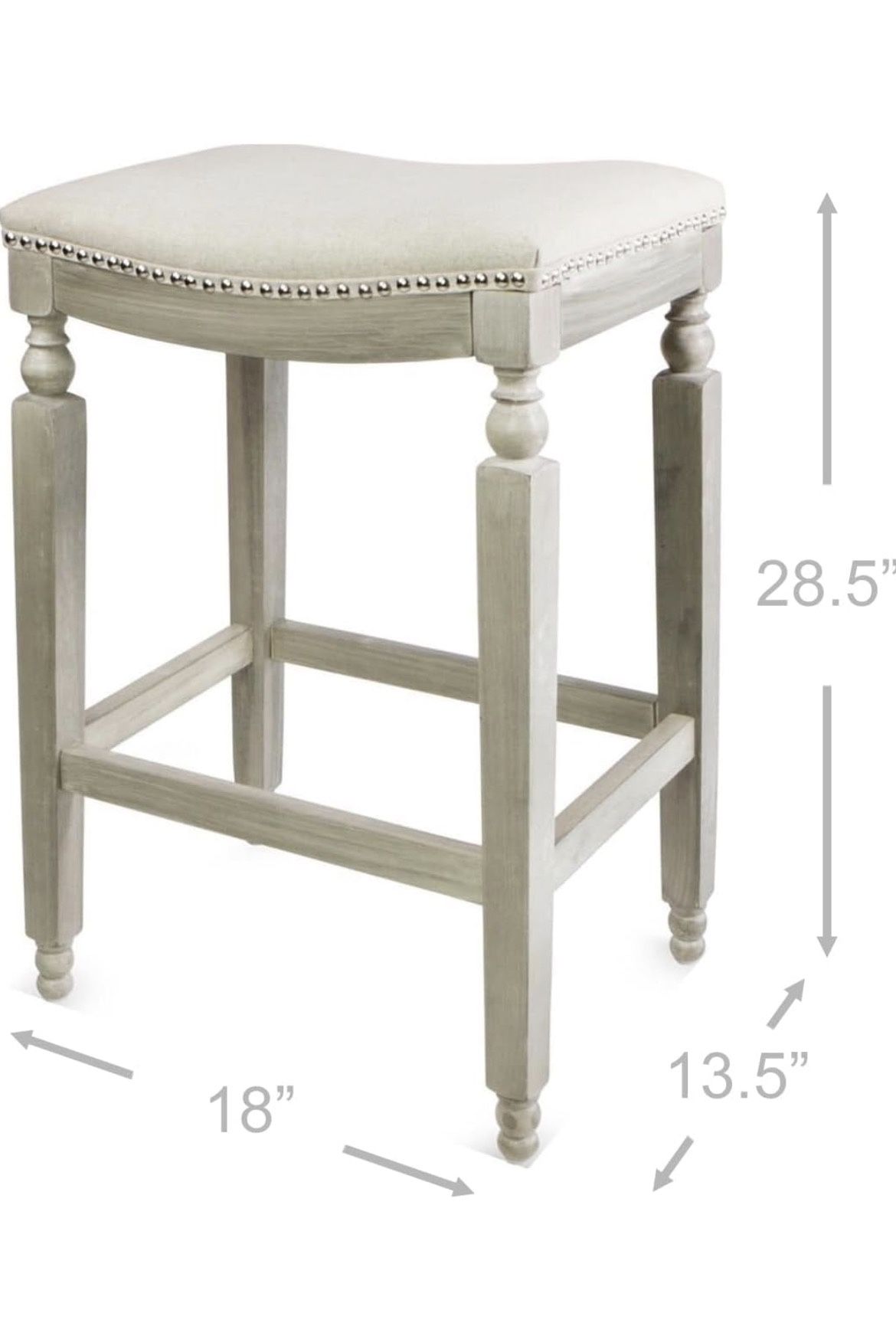 Barton Set of 2 Bar Stools Beige 28.5" Saddle Backless Premium Padded Indoor/Outdoor Nailhead Cushion Kitchen Counter Chairs Pub Seat Foot Rest 94036