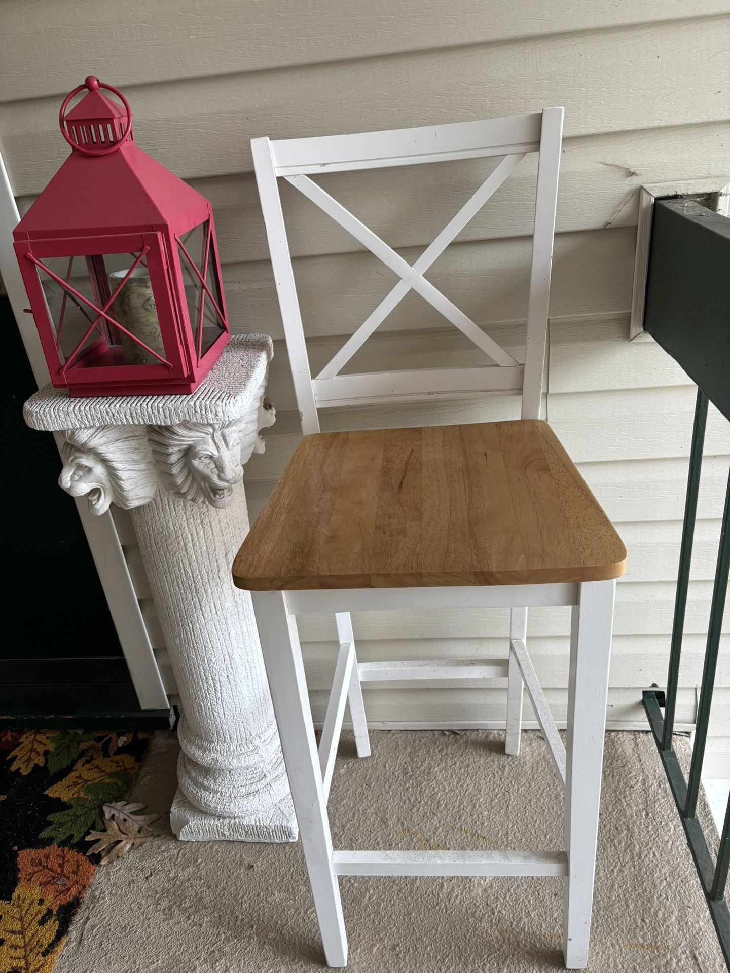 White Barstool With Wooden Seat, All Wood