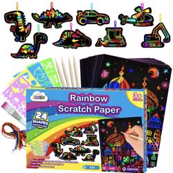 Scratch Paper Art-Supply Boy: Magic Craft Rainbow Paper Drawing Kit Black Scratch Off Pad Sheet Toddler Preschool Toy for 3 4 5 6 7 8 9 10 Age Kid Hol