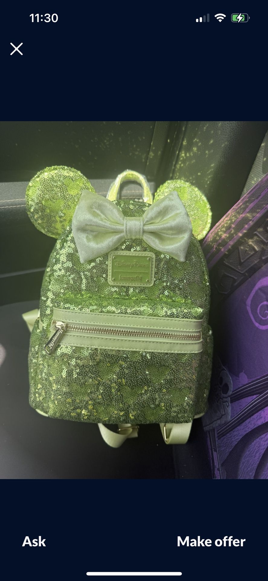 Brand New Disney Loungefly Tinker Bell Green Sequins Mini Backpack