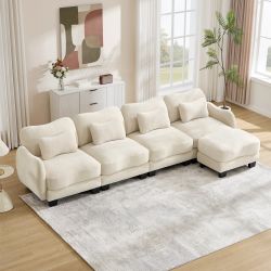 Rosedale 132" Modular L-Shaped Curve Design Sectional Sofa with Ottoman